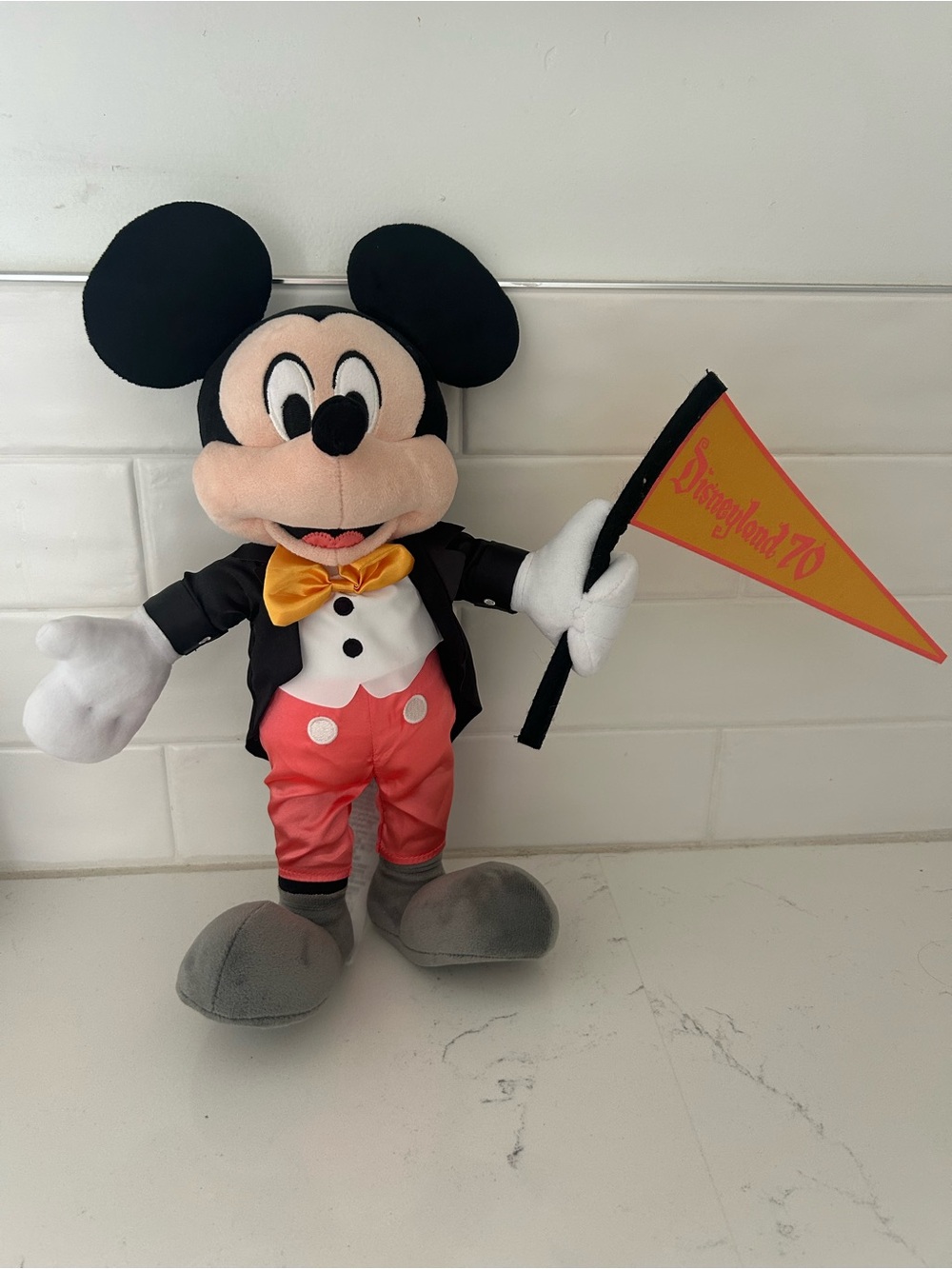 Disney Mickey Mouse 70th Plush in Black Jacket with Red Pants and Yellow Bow